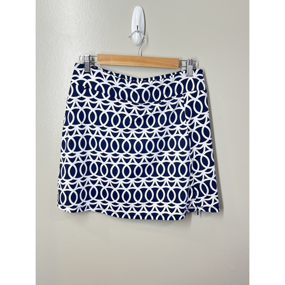 Lulu-B Skort Navy White Abstract Geometric Stretch Pull-On Swim Active Sz Sm